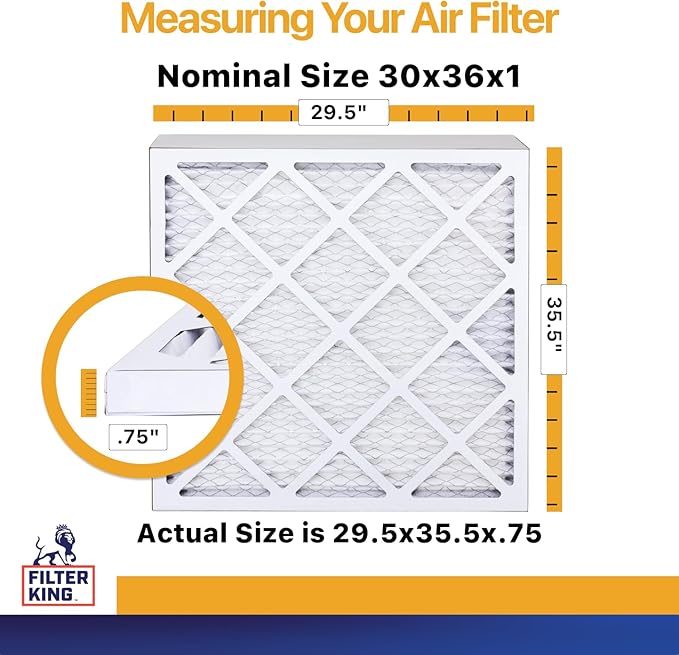 Filter King 30x36x1 Air Filter | 4-PACK | MERV 13 HVAC Pleated A/C Furnace Filters | MADE IN USA | Actual Size: 29.5 x 35.5 x .75"