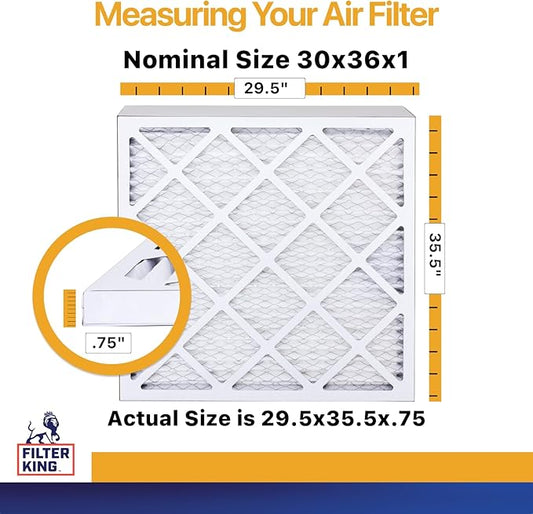 Filter King 30x36x1 Air Filter | 4-PACK | MERV 13 HVAC Pleated A/C Furnace Filters | MADE IN USA | Actual Size: 29.5 x 35.5 x .75"