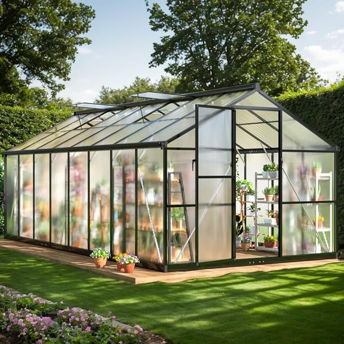 Polar Aurora 8x16 FT Greenhouse, Quick Aluminum Assembly Structure Polycarbonate Greenhouse, Walk-in Greenhouses for Outdoors with Ventilated Windows, Green Houses for Outside Backyard Garden