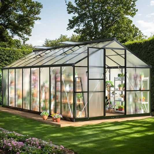 Polar Aurora 8x16 FT Greenhouse, Quick Aluminum Assembly Structure Polycarbonate Greenhouse, Walk-in Greenhouses for Outdoors with Ventilated Windows, Green Houses for Outside Backyard Garden