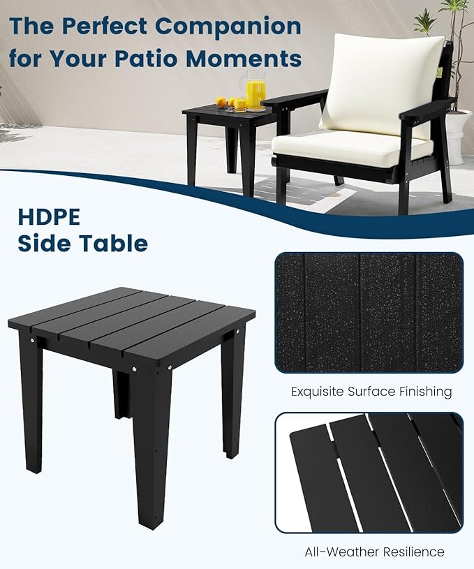 FOOWIN 4-Piece Patio Furniture Set, HDPE All-Weather Outdoor Conversation Set with Thick Cushions, Sectional Patio Sofa Furniture for Deck, Porch, Lawn, Garden, Black Frame & White Cushion