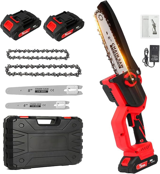 ALSO GO Mini Chainsaw Cordless, 8 inch & 6 inch Electric Chain Saw with 2x2.0Ah Batteries, Handheld Chain Saw Battery Powered, for Trees Trimming Wood Cutting, Gardening Gifts for Men Dad Husband