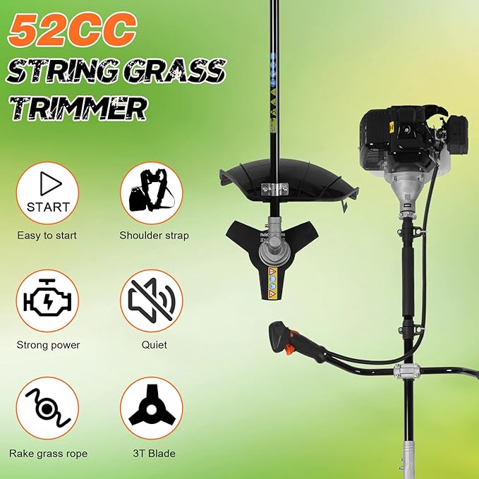 52CC Gas Powered Lawn Mower & Weed Trimmer for Large Yards, High-Power Engine, Easy Start, Durable Brush Cutter, DIY Yard Maintenance, All-Season Use
