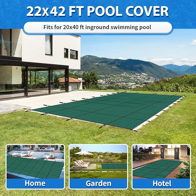 iCOVER Inground Pool Safety Cover, 20x40ft Rectangle Winter Safety Pool Cover for Inground Swimming Pools, Winter Pool Cover, Pool Covers for Inground Pools, Triple Stitched for High Strength, Green