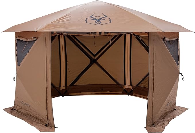 Gazelle Tents™ G6 Cool Top 6-Sided Portable Gazebo, Easy Pop-Up Hub Screen Tent, Waterproof, UV Resistant, 8-Person & Table, Badlands Brown, 91” x 139” x 123”, GG620BR
