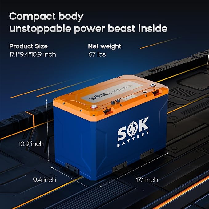 SOK Battery 12V 314Ah LiFePO4 Battery Marine Grade Low-Temp Protection Power Outage, Built-in Heater, ABS Casing for RV or Solar Marine, Boat and Wind Off-grid Applications