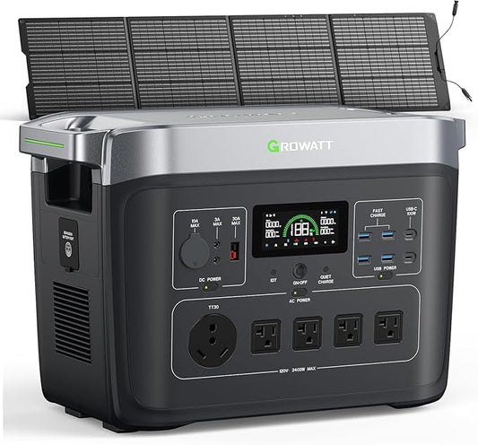 GROWATT Portable Power Station with 200W Solar Panel，Black Infinity 2000 Electric Solar Generator，2048Wh LifePO4 Battery, 2200W AC Output for Home Use, Outdoor Camping, RVs and Emergency Backup
