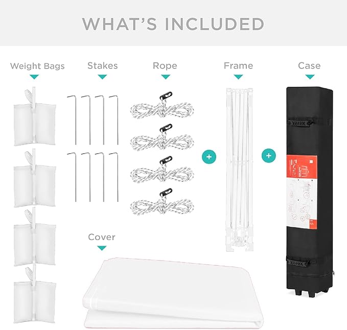 Best Choice Products 8x8ft 1-Person Setup Pop Up Canopy Tent Instant Portable Shelter w/ 1-Button Push, Case, 4 Weight Bags - White/White