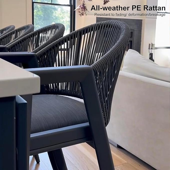 PURPLE LEAF Outdoor Counter Height Bar Stool Set of 4 Wicker Woven Counter Stools Bar Chairs Barstool for Patio Kitchen Island Lawn Grey