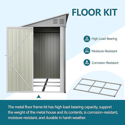 4x10FT Lean to Shed with Floor Frame & Windows, Metal Outdoor Storage Shed, Large Tool Shed for Garden Backyard Patio Storage,Outside Lean to Waterproof Shed, Gray