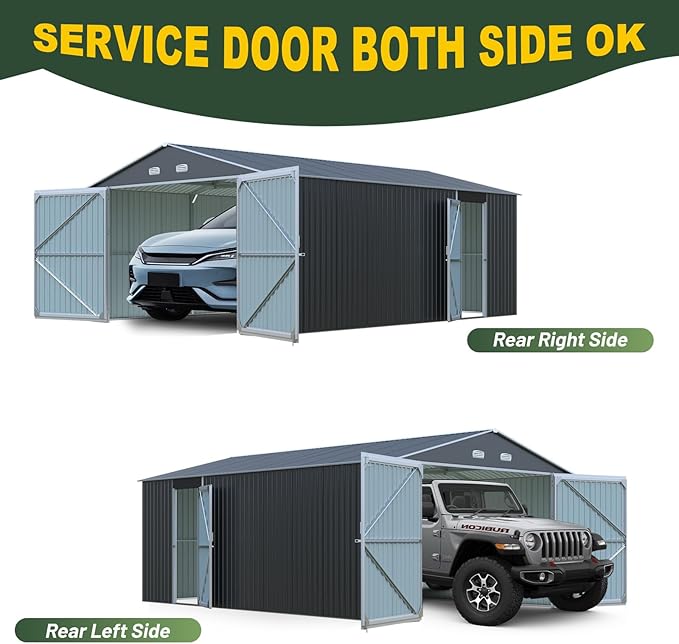 Metal Garage Shed 13x20 FT, Sheds & Outdoor Storage Clearance, Outdoor Storage Shed for Car, Truck, Bike, Lawnmower, Backyard Tool House Building 2 Doors and 4 Vents Dark Gray