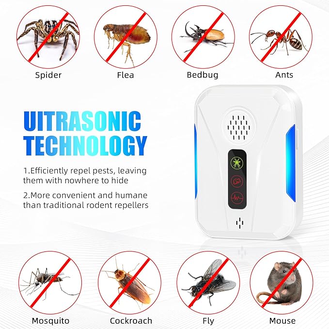 Upgraded Ultrasonic Pest Repeller Indoor & Mouse Deterrent, 6 Packs Insect Repellent Plug in for Roach, Rodent, Bugs, Mice, Mosquito, Spider, Ant, 2 Mode Switching for Home, Office, Warehouse, Garage