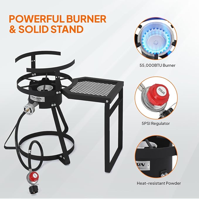 ROVSUN 30QT Turkey Fryer & 10QT Fish Fryer Kit, 55000BTU Propane Stove with Shelf, Aluminum Outdoor Deep Fryer & Seafood Boiler Steamer w/Baskets, Thermometer, Marinade Injector, Turkey Rack & Lifter