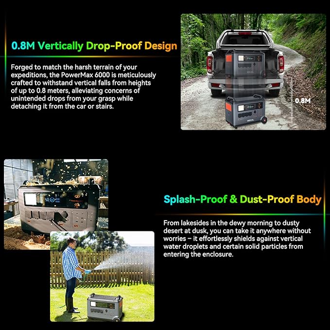 OSCAL 6000W(9000W Peak) Portable Solar Power Station with 4 * 400W Solar Panels, 3600Wh LiFePO4 Battery with 3600Wh Expansion Battery Pack, 2400W Solar Charging Generator for Camping, Home, Emergency