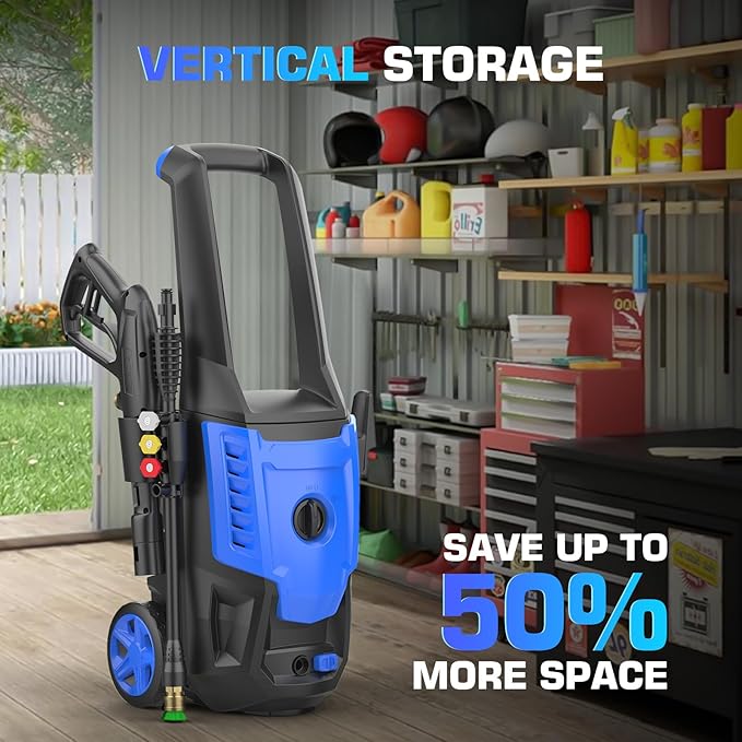 Professional Pressure Cleaner, Portable Power Washer with 4 QC Nozzles and Soap Bottle, Cleaner Machine for Cars/Home/Driveways/Patios/Decks/Fences, Blue