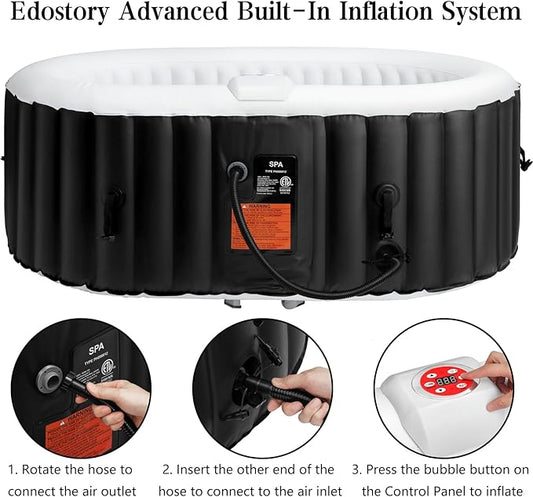 Edostory Hot Tub Inflatable Portable Oval Spa 2 Person Hot Tub with 90 Bubble Jets, Cover, Filter Cartridges, Pump, Black