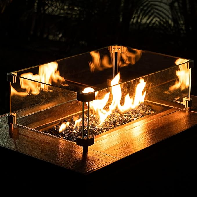 20 lbs Black Fire Glass for Propane Fire Pit, 1/2 Inch Fire Pit Glass Rocks for Gas Fireplace, Reflective Glass Rocks for Fire Pit Table