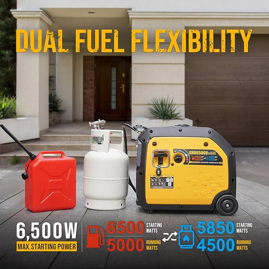 6500W Dual Fuel Inverter Generator, Gas & Propane Powered, RV Ready Remote/Electric Start, Super Quiet, 120V/240V with CO Sensor Portable Generator for RV, Camping or Party,EPA Compliant