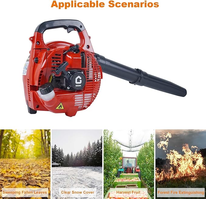 Gas Powered Leaf Blower, 28 CC 1.1-HP 2-Stroke Engine, Powerful 490 CFM & 280 MPH Gas Leaf Blower, Lightweight Handheld Design for Lawn Care, Driveway Cleaning, and Light Snow Removal