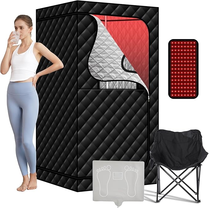 Portable Infrared Sauna 600nm with Red Light, Personal Sauna Spa with Remote Control and Large Foldable Chair, Full Size Dry Heated Home Saunas Tent for Detoxation & Relaxation