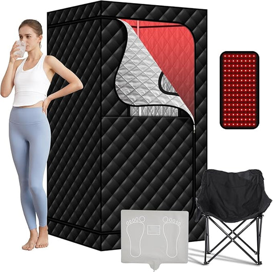 Portable Infrared Sauna 600nm with Red Light, Personal Sauna Spa with Remote Control and Large Foldable Chair, Full Size Dry Heated Home Saunas Tent for Detoxation & Relaxation