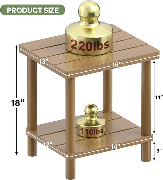 LEJANEOYE Outdoor Side Table, 2-Tier Small Outdoor Table for Patio, Adirondack Side Tables for Outside or Indoor, Bamboo End Table for Pool, Porch, Weather Resistant Easy Maintenance,Brown