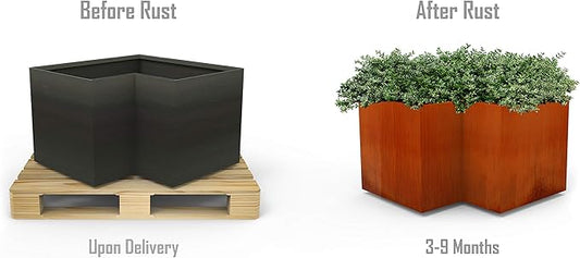PLANTERCRAFT Customize Your Corner Corten Steel Planter Outdoor Garden Pot Heavy Duty | Made in USA | Fully Assembled | Commercial Residential