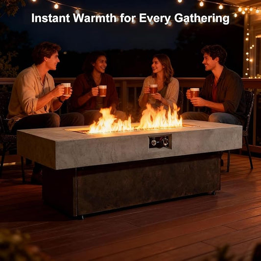 Propane Fire Pit Table, 55 Inch Firepits for Outside, Rectangle Gas Fire Pits for Outside Patio, Backyard, Pool, 50000BTU, Free Waterproof Cover, Tank Outside, Tank Not Included, Brown+Gray