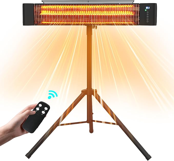 Electric Patio Heater 1500W Outdoor Portable Heaters for patio RealSmart Infrared Outdoor/Indoor Space Heater 3 Heat Modes Wall Mounted Tripod Heater IP65 TUV Certification for Garage Greenhouse