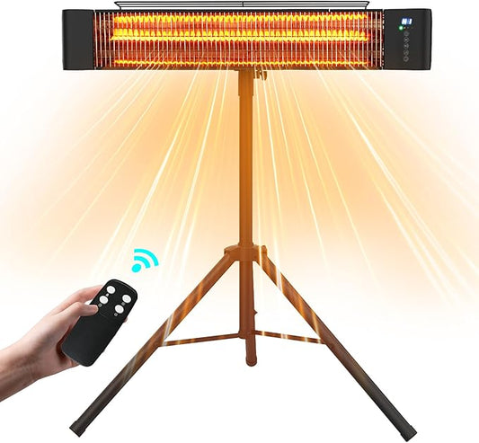 Electric Patio Heater 1500W Outdoor Portable Heaters for patio RealSmart Infrared Outdoor/Indoor Space Heater 3 Heat Modes Wall Mounted Tripod Heater IP65 TUV Certification for Garage Greenhouse