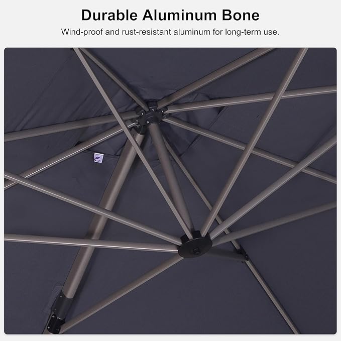 PURPLE LEAF Patio Umbrella with Base Included, 10‘×13’ Outdoor Aluminum Cantilever Umbrella with 360° Rotation, Aluminum Large Offset Umbrella for Outdoor Garden Pool, Light Grey