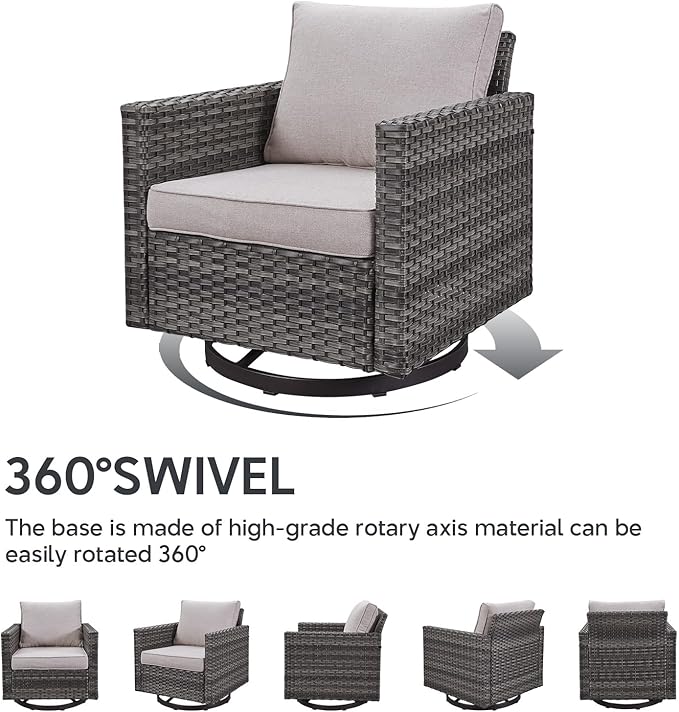 7 Piece Wicker Patio Furniture with Fire Pit Table - Outdoor Conversation Set with 50,000 BTU Fire Pit, All Weather Rattan Patio Set for Deck Backyard Garden - Grey Wicker Beige Cushion