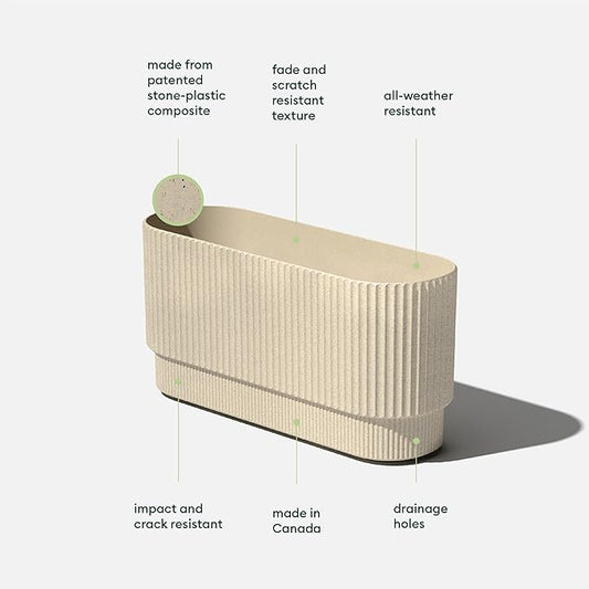 Veradek Demi Series Long Planter for Porch, Patio, Backyard | Durable Plastic-Concrete Material | Modern Décor for Shrubs, Flowers