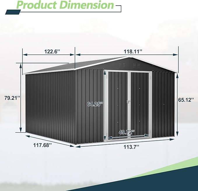 Favfurish 10 x 10 FT Outdoor Storage Shed,Heavy Duty Tool Sheds Metal Storage Garden Shed with Sloped Roof and Lockable Doors,Large Metal Storage Sheds for Backyard Patio Lawn, Black