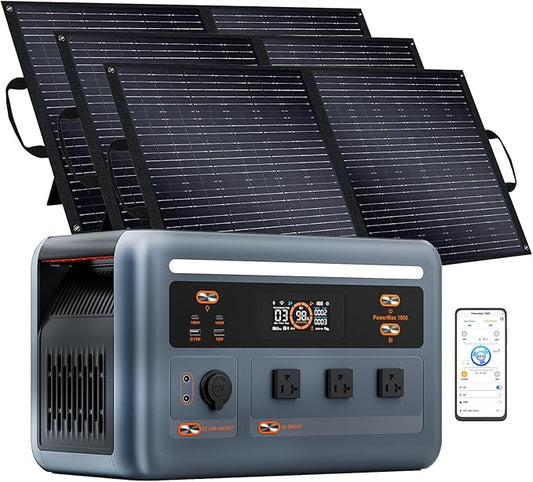 OSCAL 1800W Solar Power Station PowerMax 1800SE with 3×100W Solar panels, 1024Wh Expandable LiFePO4 Battery Generator with 3×1800W AC Outlets (3600W Peak), 800W AC Charging & 800W Solar Charging, APP