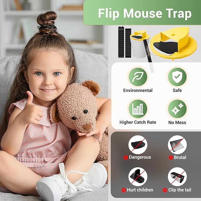 Mouse Traps Bucket Flip Lid,5 Gallon Bucket Mouse Trap, Auto Reset & Slide Bucket Lid Mouse Rat Trap, Multi Catch and Release Humane Lid Mice Traps for Indoor Outdoor 3 Pack