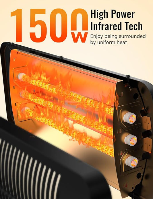 Outdoor Heaters for Patio, 12H Timer&3 Heat Level, IP54 Waterproof Electric Heater,1500W Infrared Heating Covers 300Sq.ft, Tip-Over Protection, Towel Bracket, Remote, 83" Patio Heaters for Outdoor Use