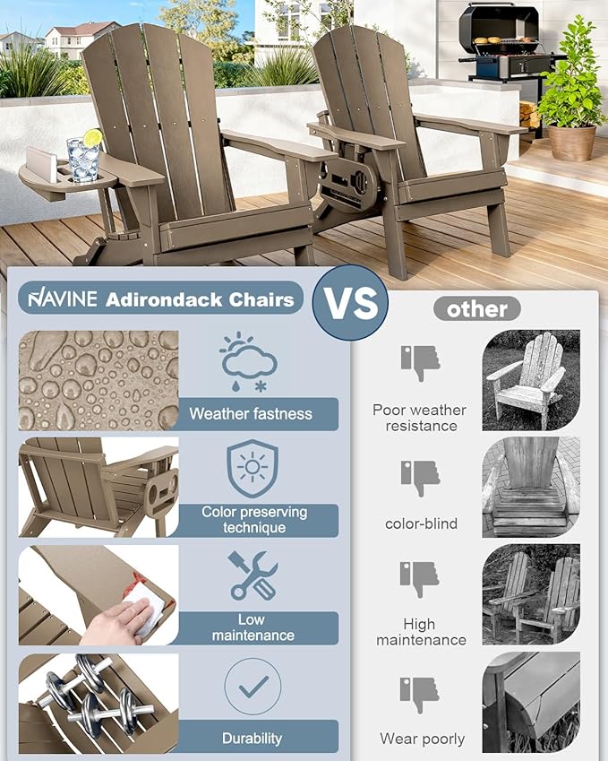 Adirondack Chair Set of 6, HDPE Folding Adirondack Chair with Multifunctional Cup Holder, Weather Resistant Fire Pit Chair for porches, patios, poolsides, Decks.