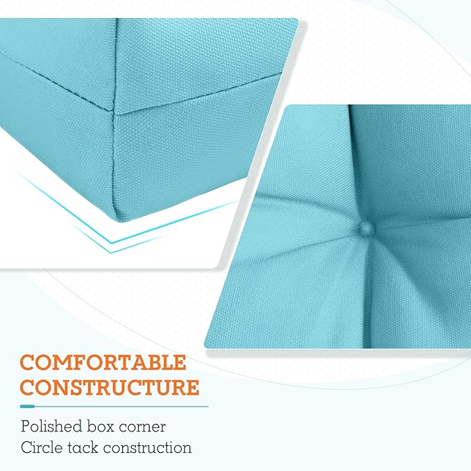 EAGLE PEAK Tufted Outdoor/Indoor High Back Patio Chair Cushions, Set of 2, 46'' x 22'', Light Blue