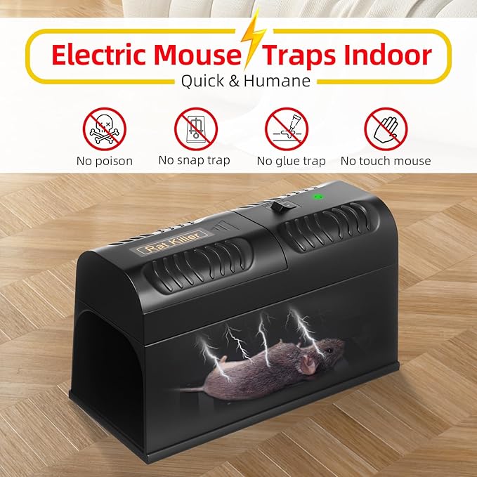 Upgraded Electric Mouse Trap Zapper Mice Traps for House Indoor Kill Rodent,No Touch and Reusable Mouse Traps Electric Rat Trap Zapper Rodent Control for Home Apartment Attic Garage (2, Black)