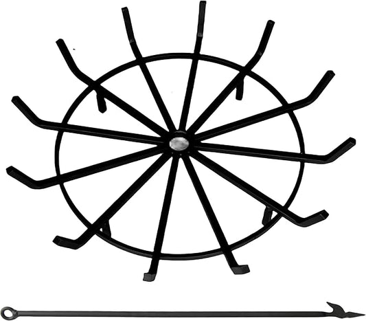 36 Inch Log Grate Wrought Iron Fire Pit Round Spider Wagon Wheel Firewood Heavy Duty 0.9in Bar Fireplace Stove Burning Rack Holder 6Legs Chimney Hearth Kindling Stacking (36 Inch)