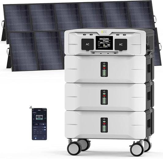 IEE SP5000 7680Wh Solar Power Station, 5000W(9000 Peak) AC Output, 120V/240V Split Phase LFP Battery with 2x500W Solar Panels, 1.6h Fast Charge Portable Power Generator for Home Backup, Emergency, RV