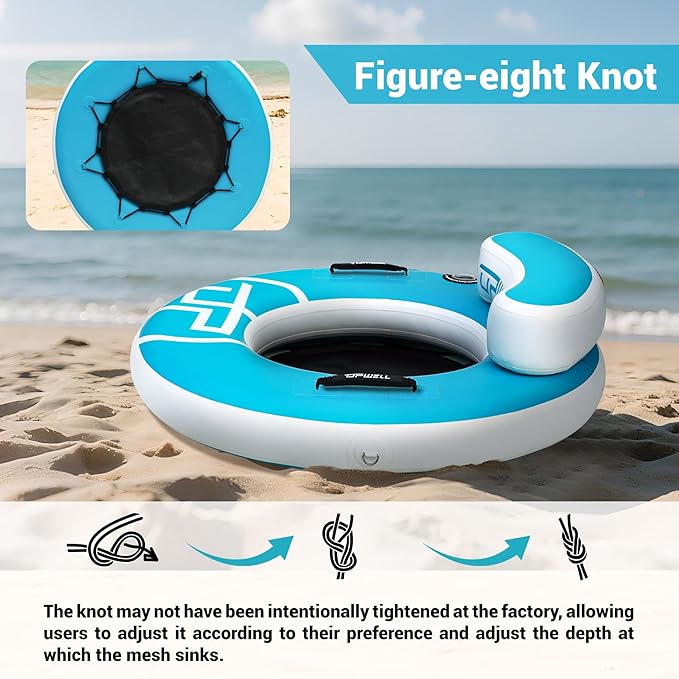 UPWELL Round Inflatable Pool Float Hammock with Backrest - Heavy Duty Mesh Mat for Adults, Tanning, Lakes and Rivers
