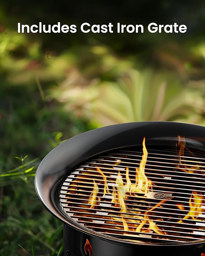 Ciays 21 Inch Propane Fire Pit with Grill Grate, Folding Legs, CSA Certified, 58,000 BTU, Black, Metal, Round, Compatible with Propane