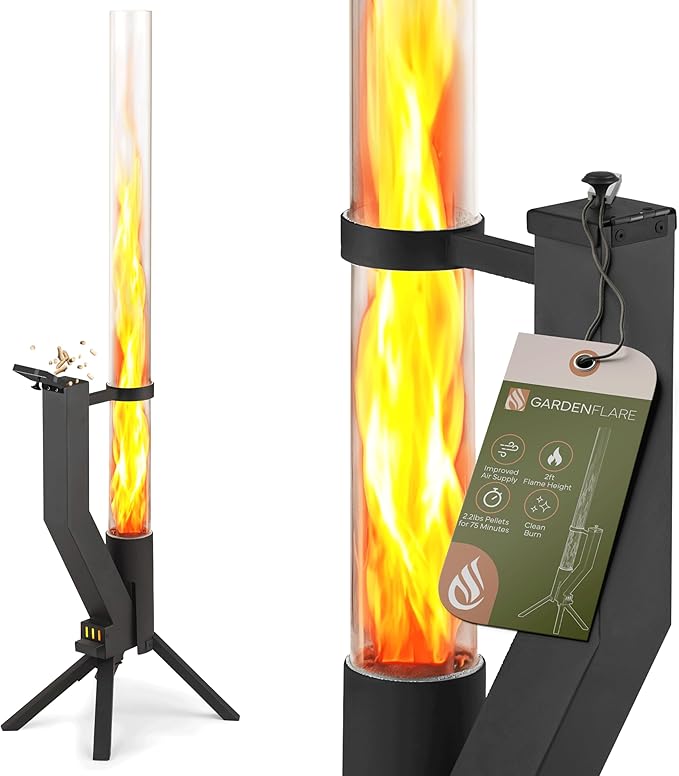Smokeless Fire Pit - Outdoor Wood Pellet Fire Tube Stainless Steel firepit for Ambience Fire on Your Backyard, Patio, Porch & Garden (Matte Black, Classic)
