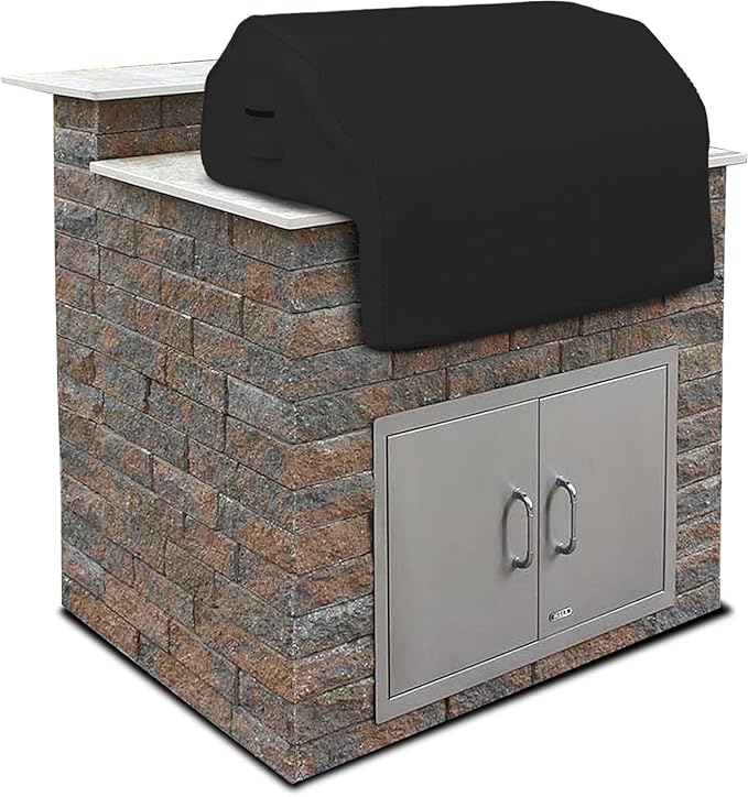 Covers & All Built-in Outdoor Grill Cover, Durable 12 Oz Waterproof Cover Max Material with Air Pocket & Elastic for Snug Fit (32" W x 26" D x 24" H Inches, Black)