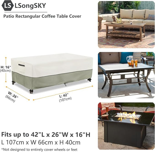 Outdoor Coffee Table Cover,Waterproof Rectangular Patio Small Side Table Cover,42 x 26 x 16 inch,Outdoor Table Covers Waterproof Rectangle,White&Grey-Green.