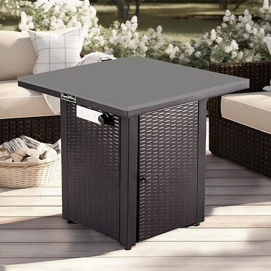 Silicone Mat for Propane Fire Pit Table, 28 inch Non-Slip Firepit Covers Square, Waterproof Heavy Duty Outdoor Fire Pit Table Cover (Light Gray)