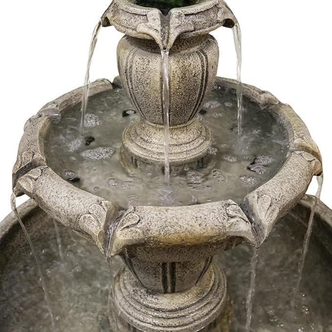 ourrco 48” H Outdoor Floor Water Fountain, 3-Tiers Concrete Water Fountain with Submersible Electric Pump - Garden Cascading Waterfall for Yard Patio Lawn Home Decor
