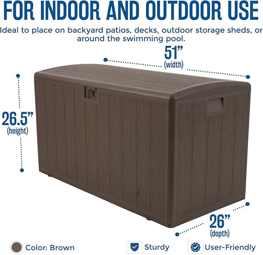 Plastic Development Group Outdoor Storage Deck Box, Soft Closure, 130 Gallon, Java